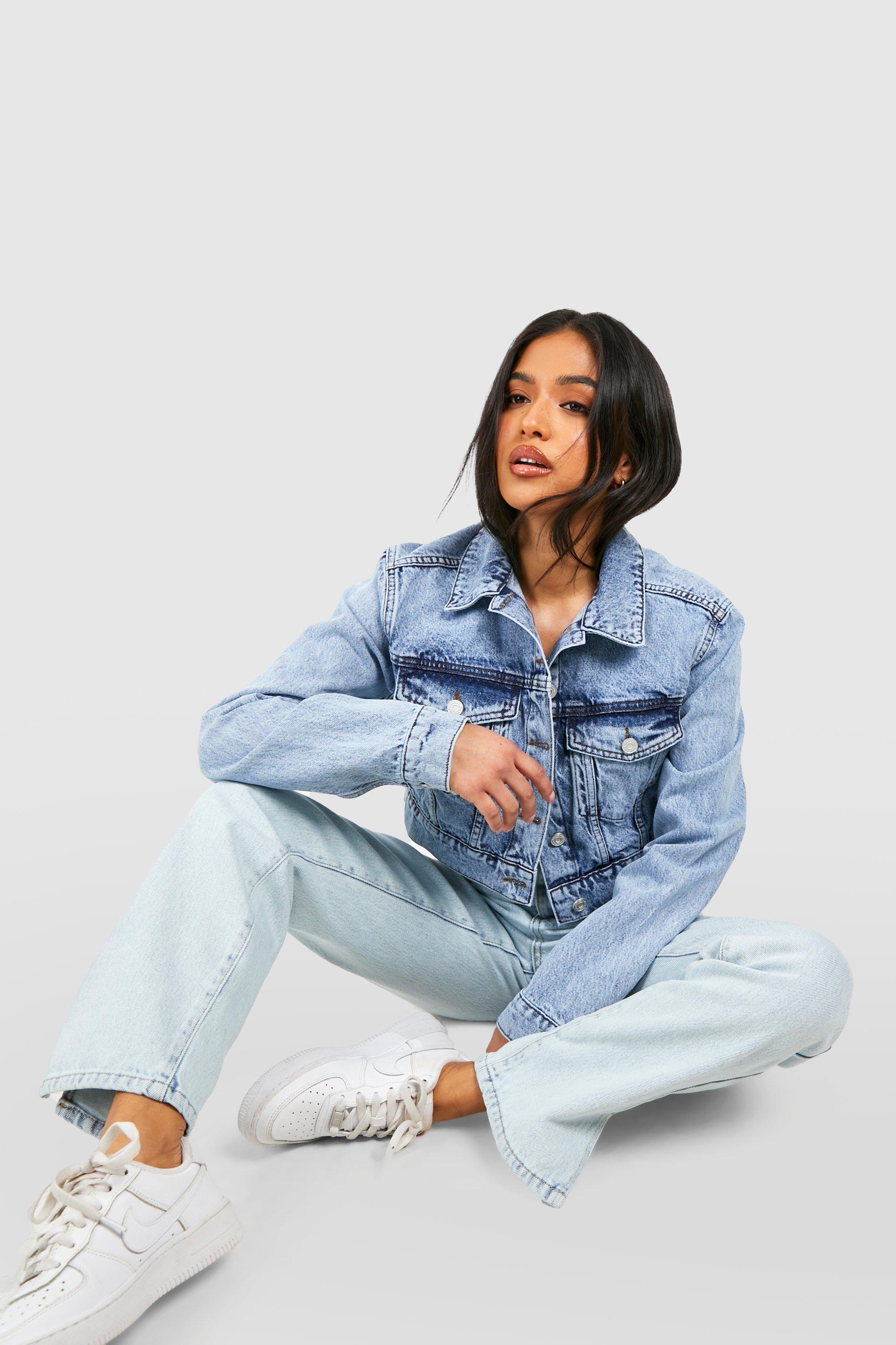 Petite cropped denim jacket sale